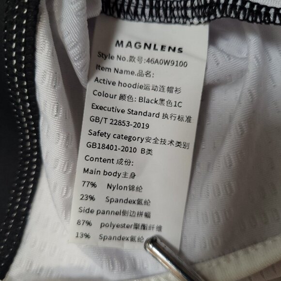 MagnLens Active Hoodie Black and White Long Sleeve Thumbholes Mesh Panels Logo - Picture 9 of 12